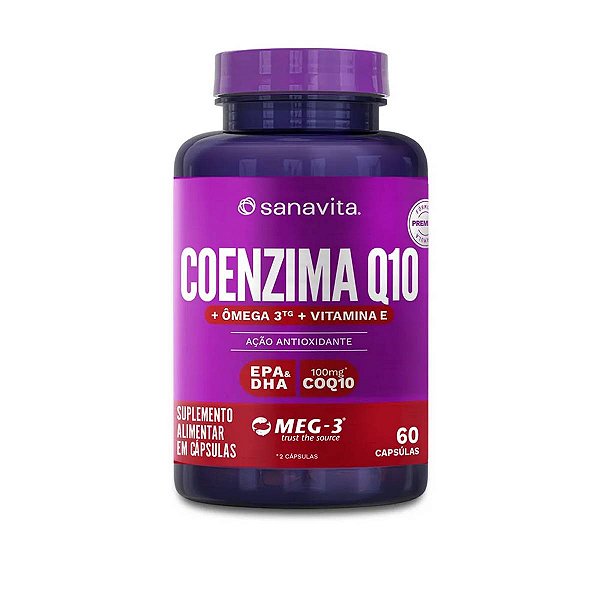 60 Cápsulas Coenzima Q10 Ômega-3 Sanavita Suplemento