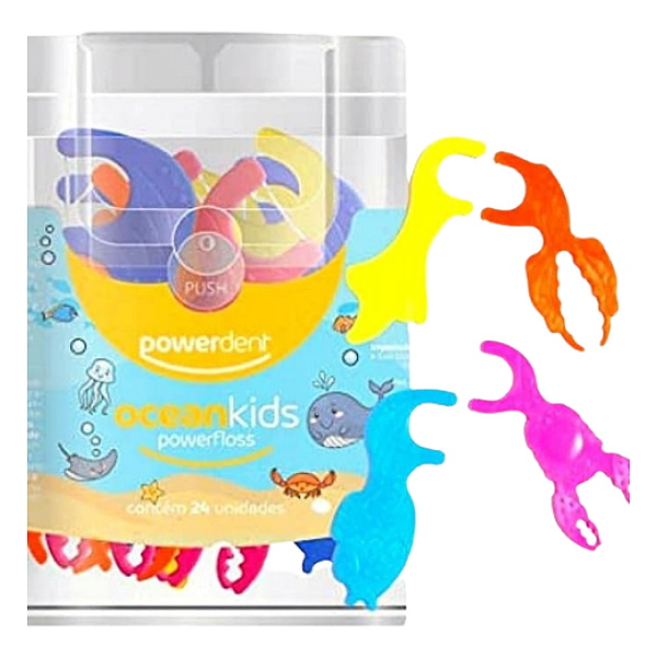 Fio dental powerdent ocean kids powerfloss 24 unidades