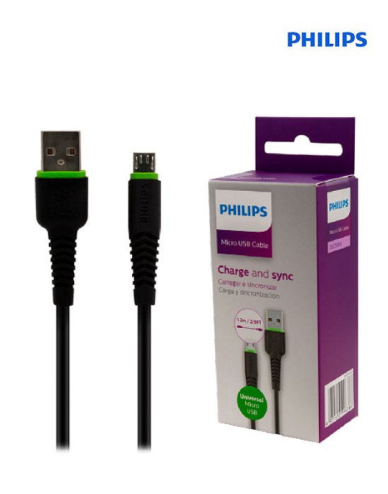 Cabo Philips Micro USB Rápida Transferência Para Smartphones