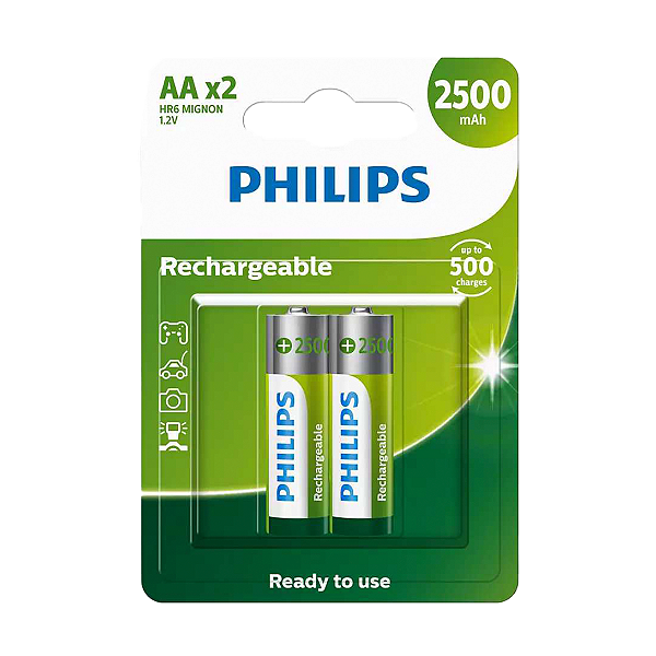 Pilhas Recarregáveis Philips AAA Palito 1000mAh 2 Unidades