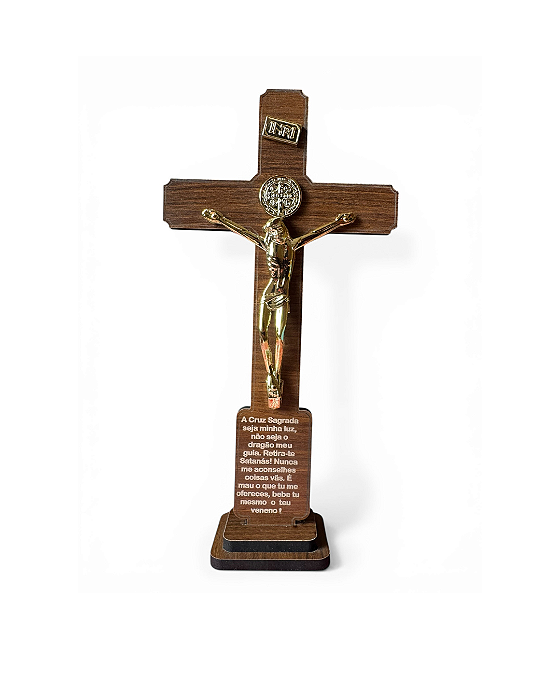 Crucifixo de Mesa em MDF com Oração de São Bento - 25cm