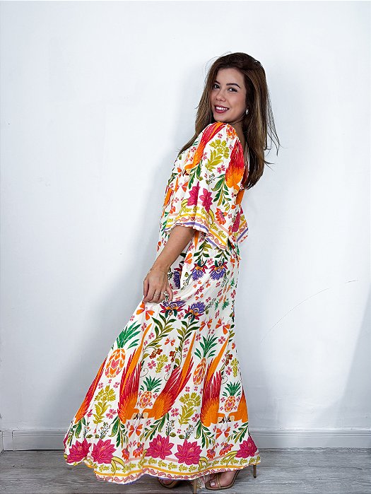 Vestido estampado com mangas - Inspiração Farm