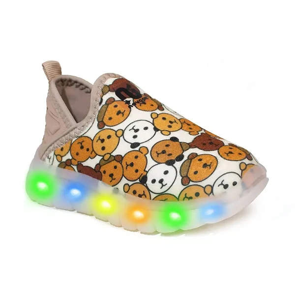 Tênis Infantil Novopé Goods Ursinhos LED Solado Branco