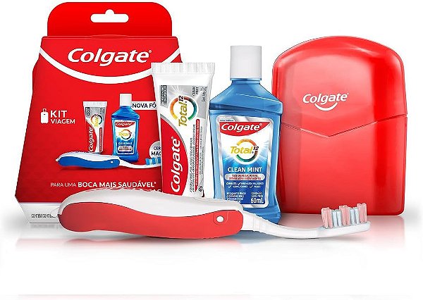 Kit Viagem Colgate Clean Mint - Escova Dental + Creme Dental 30g + Enxaguante Bucal 60ml