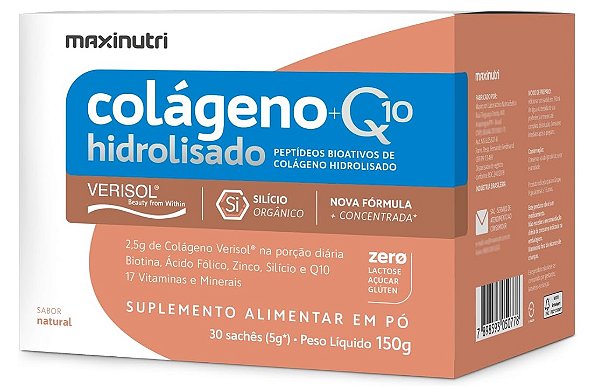 Colágeno Hidrolisado Verisol + Q10 Silicio Orgânico Maxinutri 30 sachês
