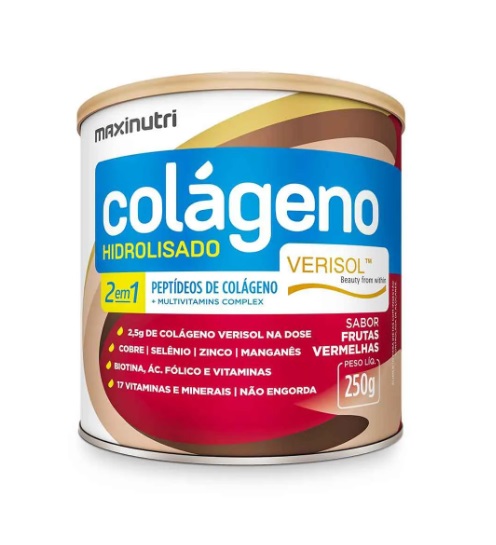 Colágeno Hidrolisado 2 em 1 Frutas Vermelhas Maxinutri 250g