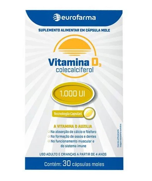 Suplemento Alimentar Vitamina D 1.000UI Eurofarma 30cps