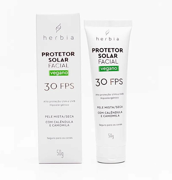 Protetor Solar Facial Vegano Pele Mista/Secas Herbia 50g
