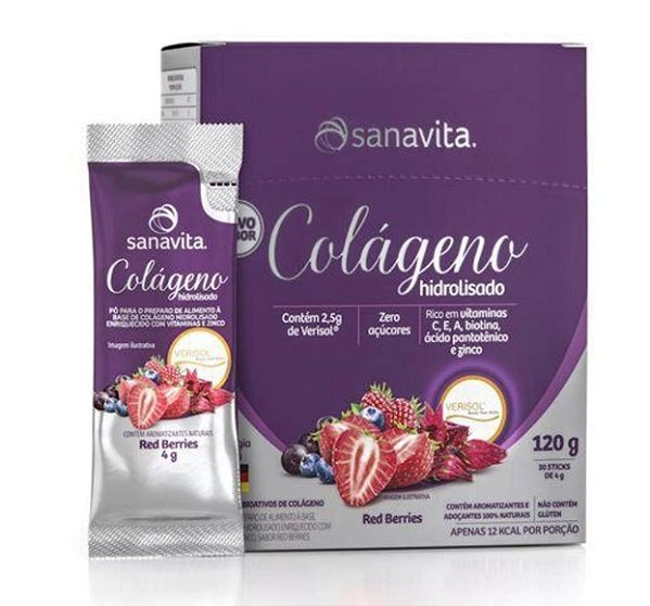 Colágeno Verisol Red Berries Sanavita 30 sachês