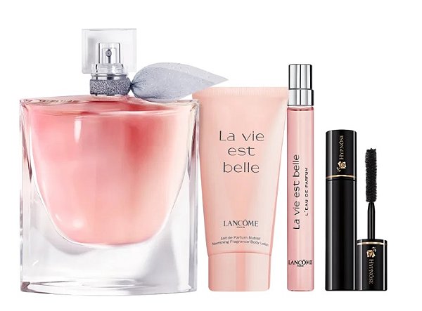 Coffret La Vie Est Belle Lancome EDP 100ml + Loção Corporal 50ml +Travel Mini 10ml + Mascara Cilios Hypnôse