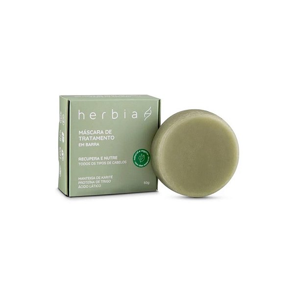 Máscara em Barra Todos os Tipos de Cabelos Natural e Vegano Herbia 50g