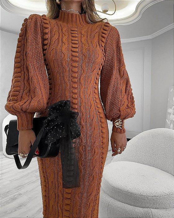 Vestido Tricot Max Luxo Premium TELHA