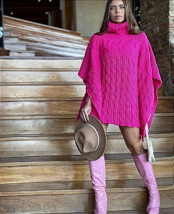 Poncho TRICOT PREMIUM SARAH PINK