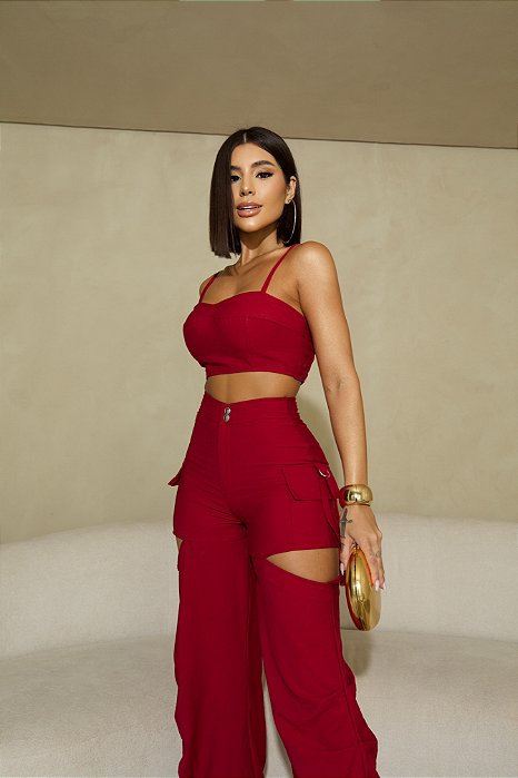 Conjunto Longo Aurora Vermelho cherry