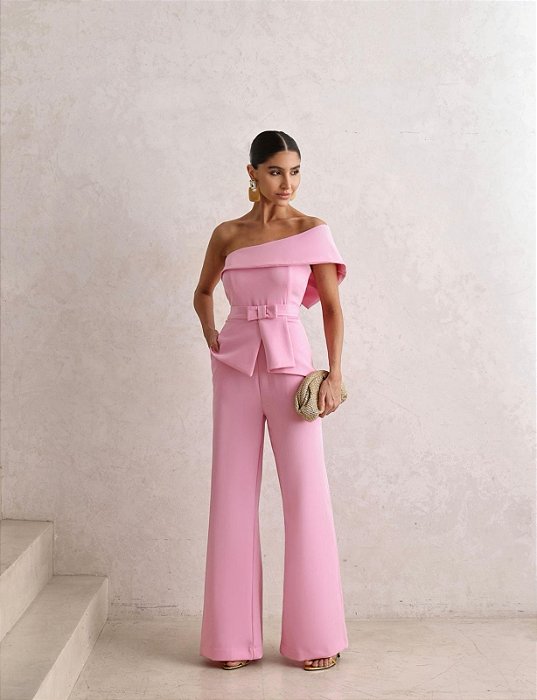 Macacão alfaiataria Olivia Rosa claro