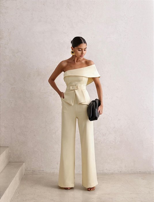 Macacão alfaiataria Olivia amarelo