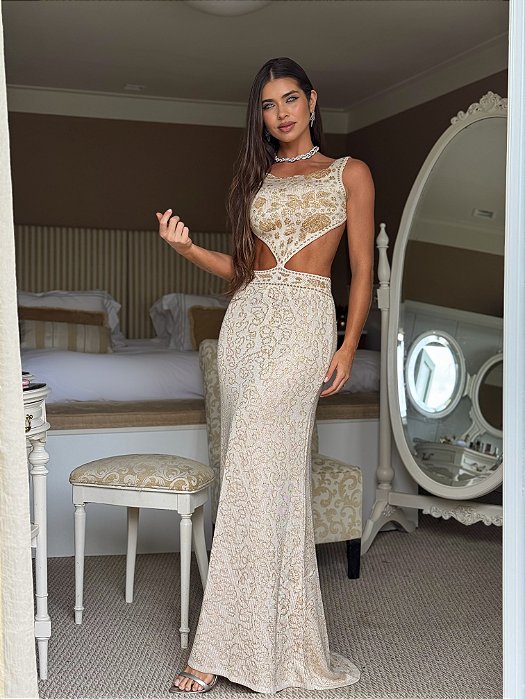 Vestido Tricot longo Leila Luxo Nude