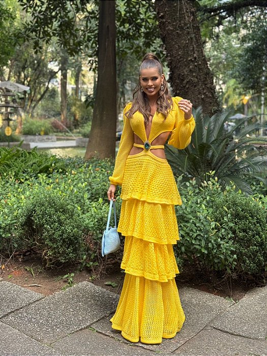 Vestido Tricot Longo Mindy Amarelo