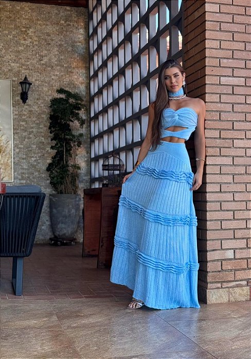 Conjunto Tricot Luxo Eleonor Azul claro