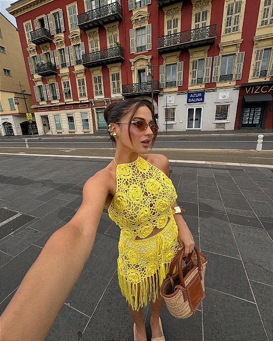Conjunto crochê Virginia Amarelo