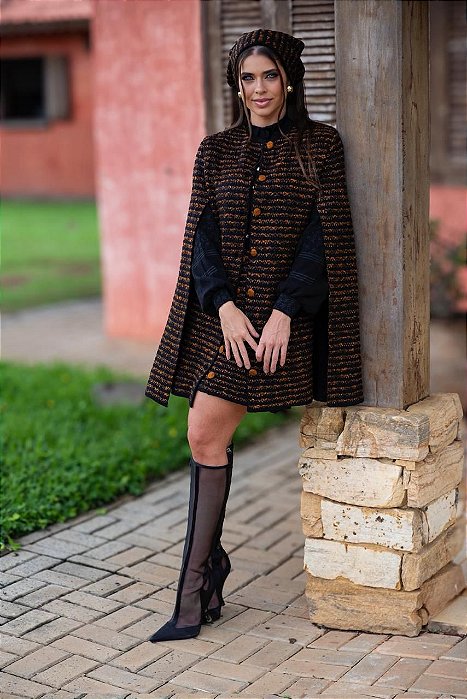 Conjunto Tricot Luxo Alice preto e caramelo