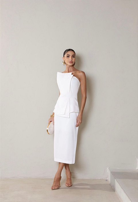 Vestido Midi Peplum Luxo Off