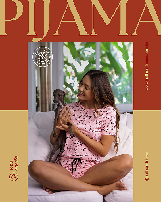 Pijama Manga Curta Love Story