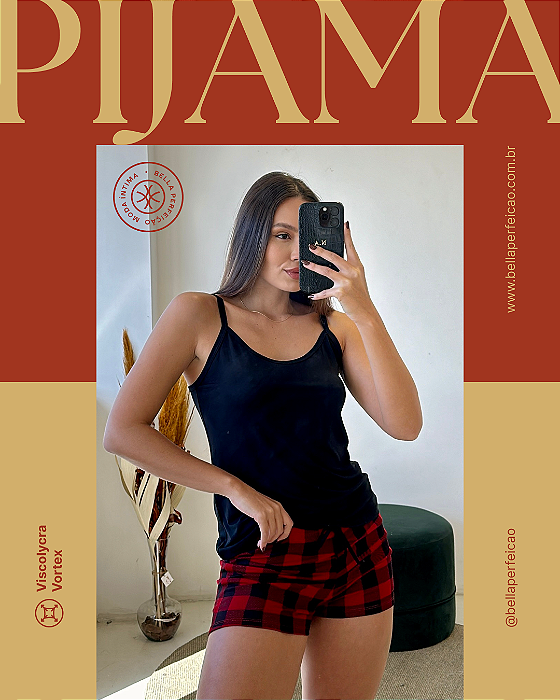 Pijama Alça Xadrez Vermelho