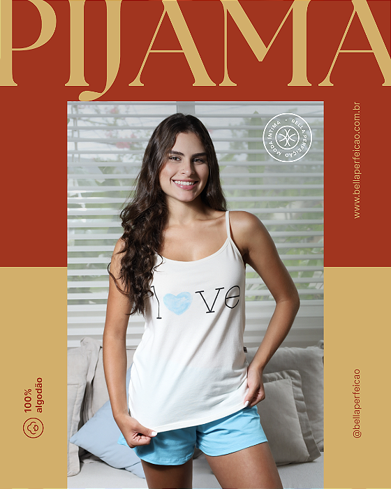 Pijama alça love azul