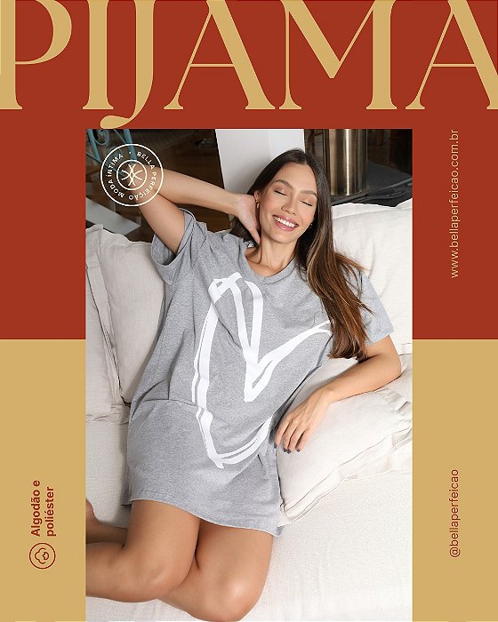 Pijama Camisetão Coração mescla