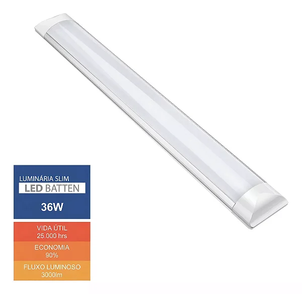 Luminária Slim 36w Led Sobrepor Branco frio 120cm Bivolt