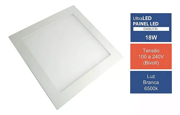 Painel Plafon Ultraluz Led 18w Embutir Branco Frio Bivolt