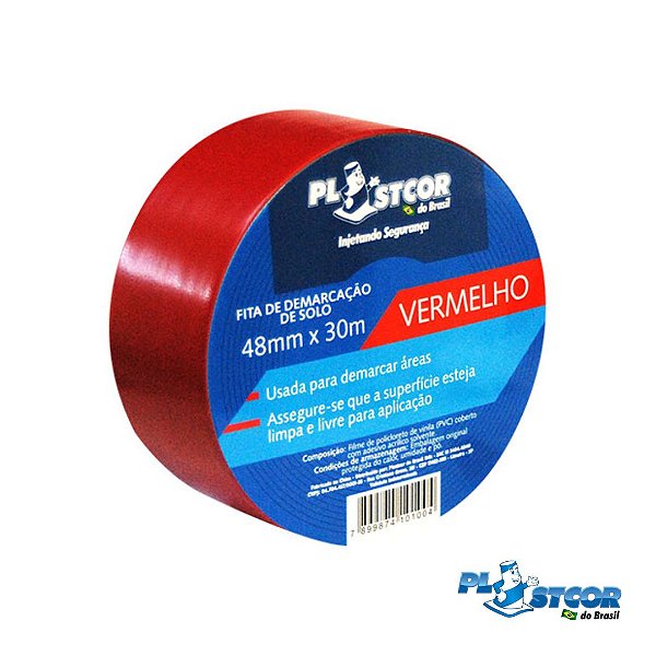 Fita de Demarcação Adesiva 48mm x 30m Vermelha Plastcor