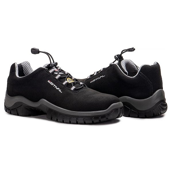 SAPATO ENERGY EM MICROFIBRA PRETO/CINZA ESTIVAL CA 50880