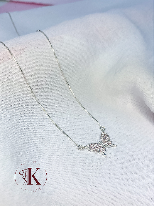 Colar Butterfly Cravejada Rosa