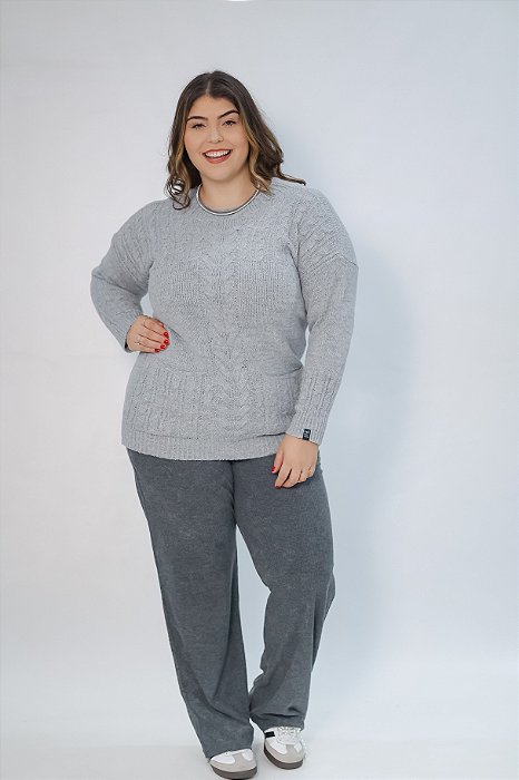 Blusa Alongada com Tranças e Bolso