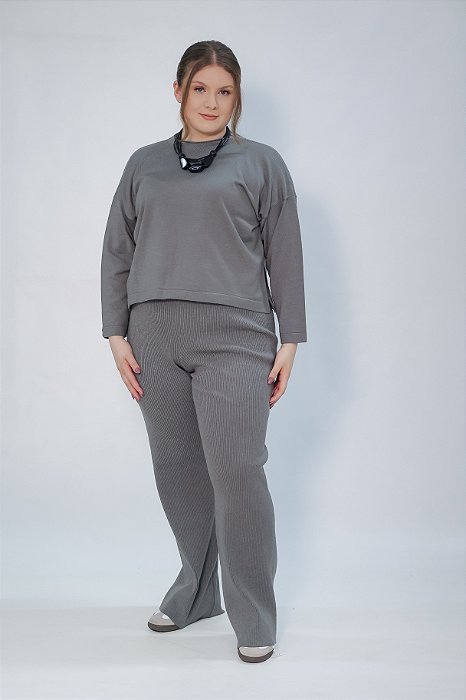 Conjunto Blusa Cropped Gola + Calça Pantalona