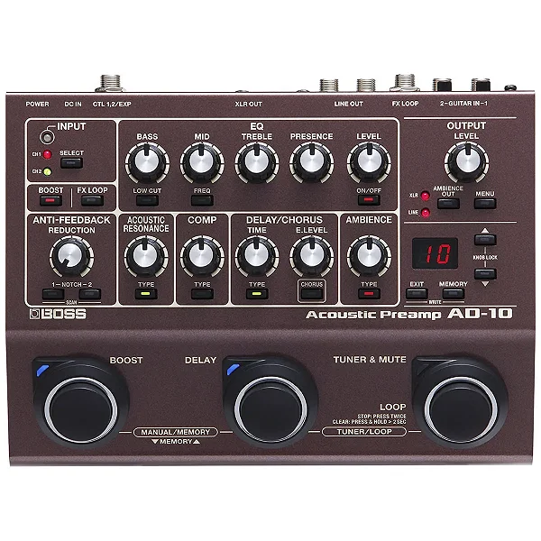 Pedal Boss Pré-amplificador de Violão AD-10 Acoustic Preamp