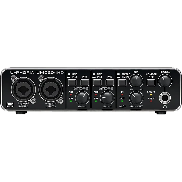 Interface de áudio BEHRINGER UMC204HD U-PHORIA 24 bits/96 Pré MIDAS