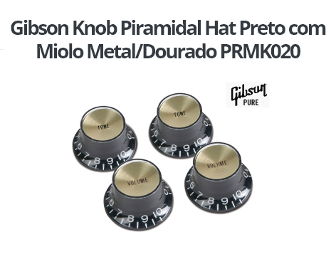 Knobs Gibson Piramidal Hat c/ miolo de metal dourado c/ 4 peças PRMK 020 Preto