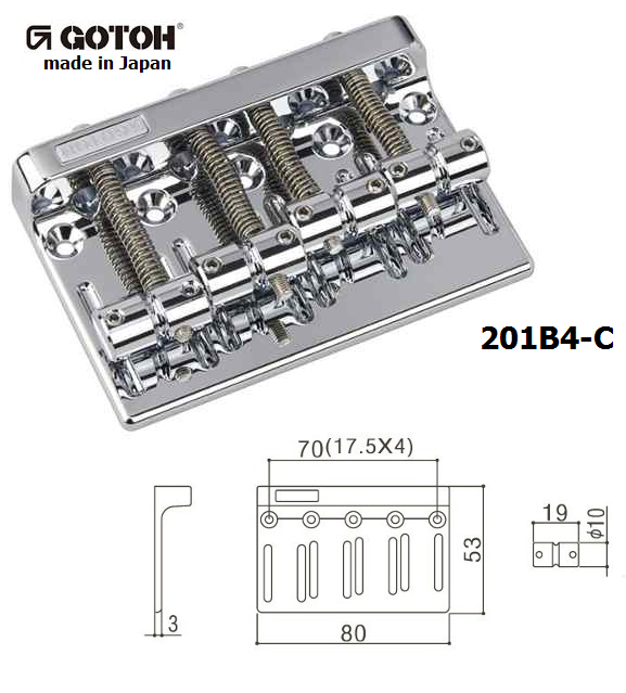 Ponte p/Baixo Gotoh 201B-4-C - 4 cordas Cromada - Acompanham Parafusos