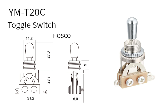 Chave de 3 Posições - Para LP Reta YM-T20R  HOSCO/GOTOH (vendida sem Knob)