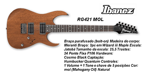 Guitarra IBANEZ RG421 MOL c/2 Humbuckers - ferragens Cosmo Black cor: MOL(Mahogany Oil) Madeira