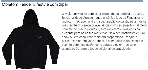 Moleton Fender Preto (LIFESTYLE) Feito no Brasil autorizada pela Fender  disponível: P