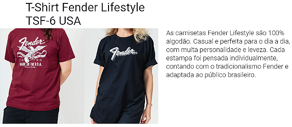 Camiseta Fender Vintage ou  USA (LIFESTYLE) Feita no Brasil autorizada pela Fender Grátis uma ECOBAG disponível: P/M/G/GG
