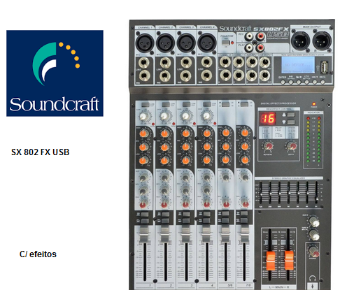 Mesa Analógica Soundcraft SX802FX USB c/ efeitos
