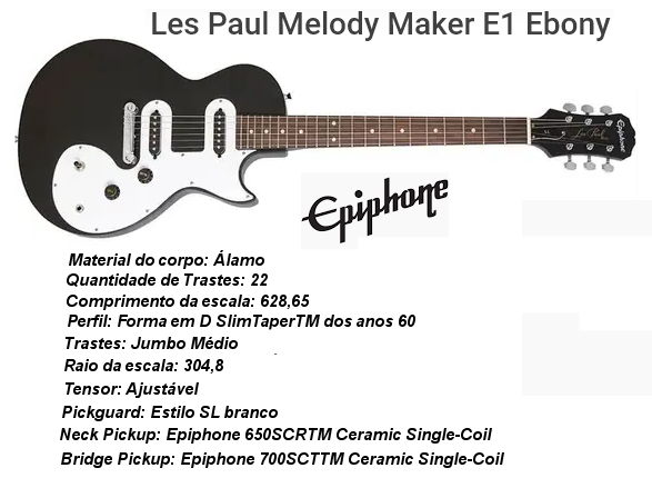 Guitarra Epiphone LP MELODY MAKER E1 - EBONY Preta