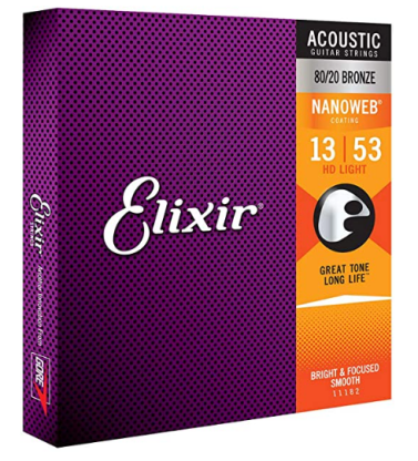 Encordoamento ELIXIR Violão Aço Bronze Nanoweb 0.13 HD Light (0.13 0.17 0.25 0.32 0.42 0.53) indicadas p/ Taylor