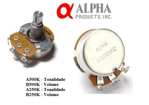 Potenciômetro Alpha base Pequena eixo curto 250K/A 18/24mm p/Tonalidade