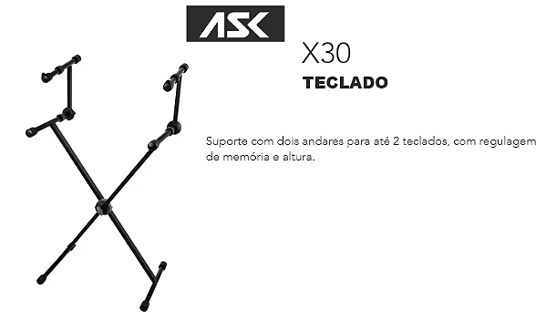 Suporte para Teclado ASK em ferro tipo X30 para 2 Teclados - Preto